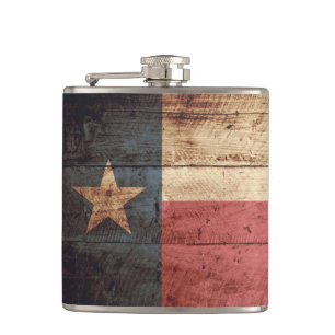 Texas State Flag op Old Wood Grain Heupfles