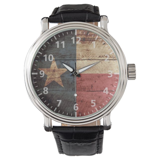 Texas State Flag op Old Wood Grain Horloge (Voorkant)