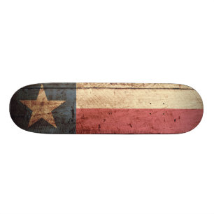 Texas State Flag op Old Wood Grain Skateboard