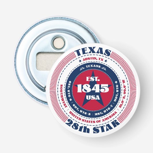 Texas State Information Circle Button Flesopener (Voorkant)