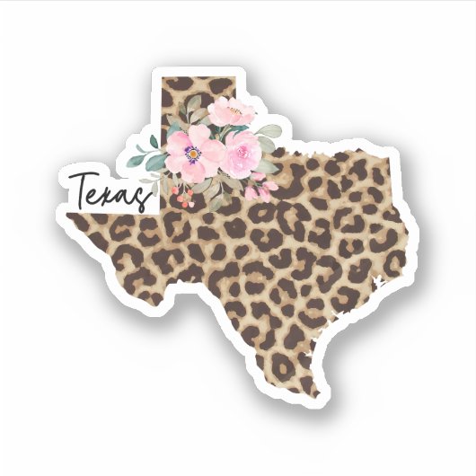 Texas State Leopard Print met bloemen Sticker (Voorkant)