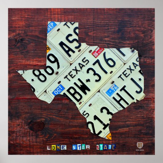 Texas State License Bord Map op houten planken Poster (Voorkant)
