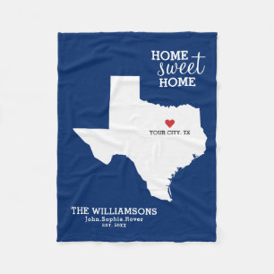 Texas State Map Aangepaste namen, Stad, Datum, Kle Fleece Deken