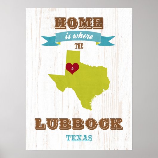 Texas State Map Art - Love Lubbock Art Poster (Voorkant)