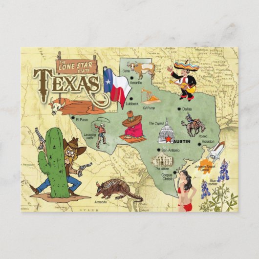 Texas State Map Briefkaart (Voorkant)