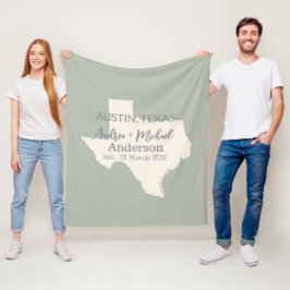 Texas State Map Paar Naam en datum bruiloft Fleece Deken