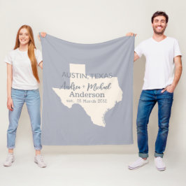 Texas State Map Paar Naam en datum bruiloft Fleece Deken