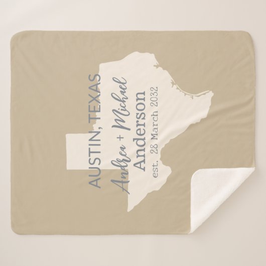 Texas State Map Paar Naam en datum bruiloft Sherpa Deken (Voorkant (horizontaal))