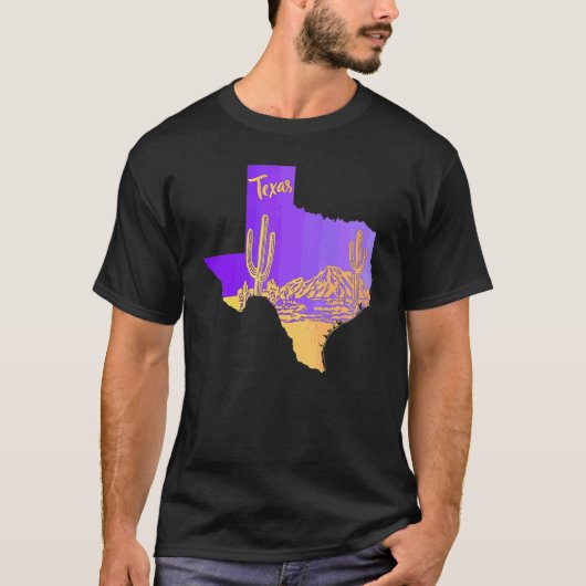 Texas State Map woestijn landschap Cacti Hand Draw T-shirt (Voorkant)