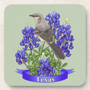 Texas State Mockingbird & Bluebonnet Flower Bier Onderzetter