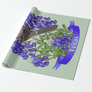 Texas State Mockingbird & Bluebonnet Flower Cadeaupapier