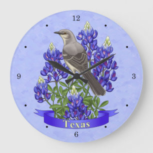 Texas State Mockingbird & Bluebonnet Flower Grote Klok
