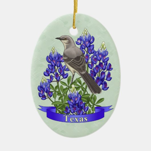 Texas State Mockingbird & Bluebonnet Flower Keramisch Ornament (Voorkant)