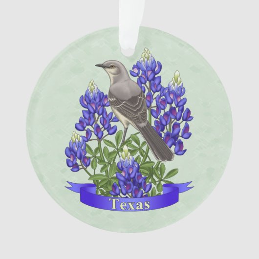 Texas State Mockingbird & Bluebonnet Flower Ornament (voorkant)