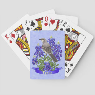 Texas State Mockingbird & Bluebonnet Flower Pokerkaarten
