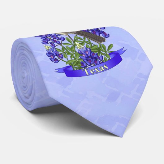 Texas State Mockingbird & Bluebonnet Flower Stropdas (Opgerold)