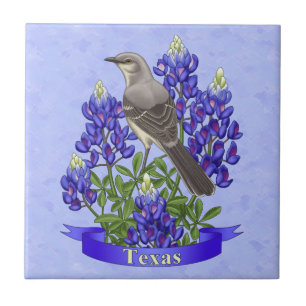 Texas State Mockingbird & Bluebonnet Flower Tegeltje