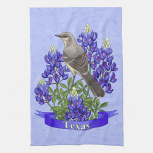 Texas State Mockingbird & Bluebonnet Flower Theedoek