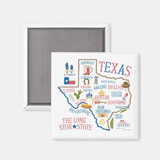 Texas State oriëntatiepunten Illustratie Magnet Magneet (Voorkant / Achterkant)