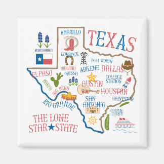 Texas State oriëntatiepunten Illustratie Magnet Magneet