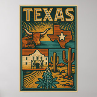 Texas State Poster –  muurkunst
