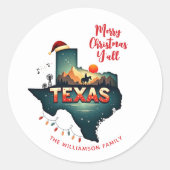 Texas State Prettig Kerstfeest Y'all Aangepaste Fe Ronde Sticker (Voorkant)