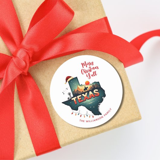 Texas State Prettig Kerstfeest Y'all Aangepaste Fe Ronde Sticker