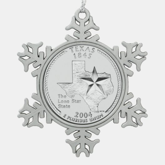 Texas State Quarter Tin Sneeuwvlok Ornament (Voorkant)
