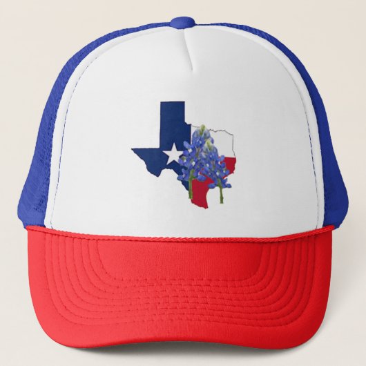 Texas State Shape Flag and Bluebonnets Trucker Hat Trucker Pet (Voorkant)