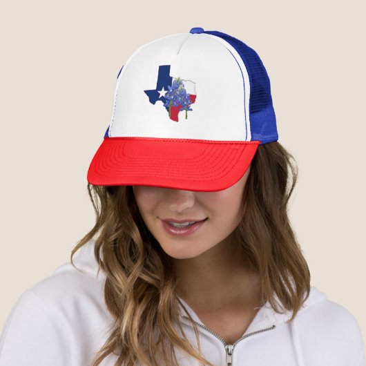 Texas State Shape Flag and Bluebonnets Trucker Hat Trucker Pet (In situ)
