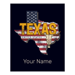 Texas State Verenigde Staten Retrokaart  Verenigde Perfect Poster