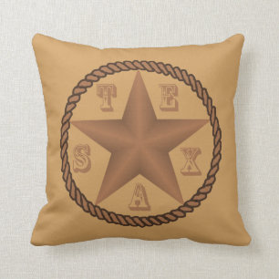 Texas Ster Met Touw En Tekst Kussen ANY KLEUR