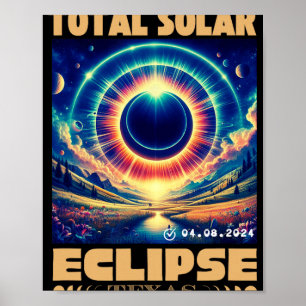 Texas Total Solar Eclipse 8 april 2024 Texas Solar Poster