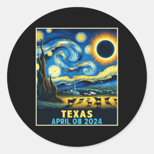Texas Totale Zonsverduistering 2024 Sterrennacht Ronde Sticker