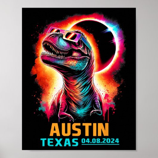 Texas Totale Zonsverduistering 2024 T Rex Dinosaur Poster (Voorkant)