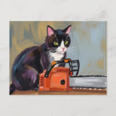 Texas Tuxedo Cat Chainsaw Massacre Funny Halloween Feestdagenkaart (Voorkant)