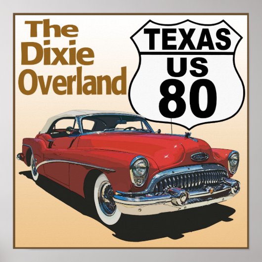 Texas US Route 80 - De Dixie Overland Poster (Voorkant)