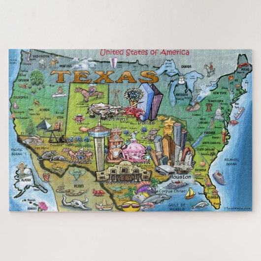 Texas USA Fun Map Legpuzzel (Horizontaal)