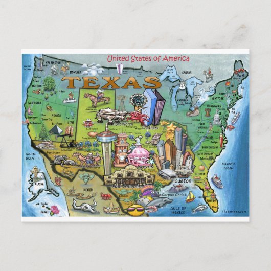 Texas USA Map Briefkaart (Voorkant)