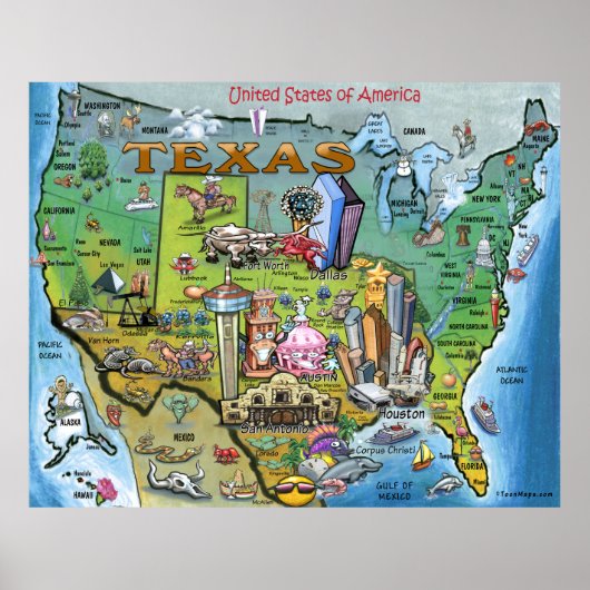 Texas USA Map Poster (Voorkant)