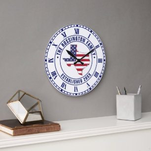 Texas USA Stars Stripes Kaart Familienaam Dt Opger Grote Klok