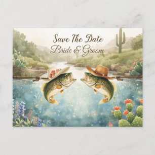 Texas Vissen Trouwen Save the Date Cowboy Briefkaart