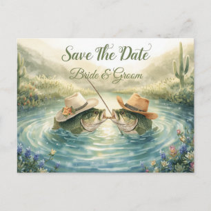 Texas Vissen Trouwen Save the Date Cowboy Briefkaart