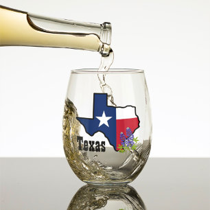 Texas Vlag & Bloem Bluebonnet met Aangepaste Naam Wijnglas Zonder Voet