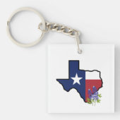 Texas Vlag met State Flower Bluebonnet Sleutelhanger (Voorkant)