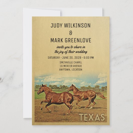 Texas Wedding Invitation Horses Kaart (Voorkant)
