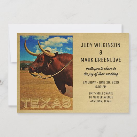 Texas Wedding Invitation  Land Western Kaart (Voorkant)