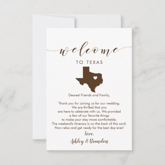 Texas Wedding Welcome Card, Letter and Itinerary (Voorkant)