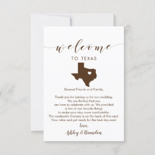 Texas Wedding Welcome Card, Letter and Itinerary