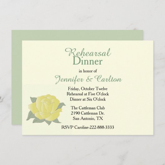 Texas Yellow Rose repesal Dinner Invitation Kaart (Voorkant / Achterkant)